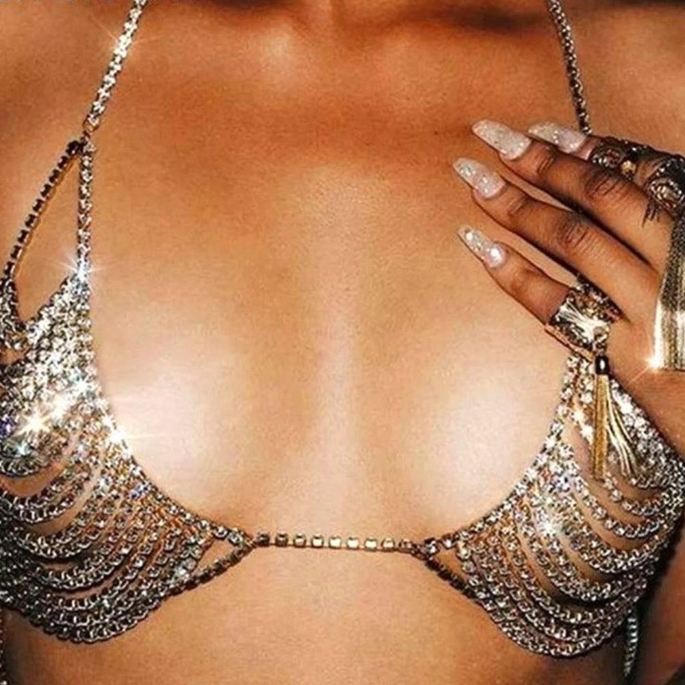 Bra Necklace Woman Crystal Chain Necklace Bikini Accessories Body Jewelry